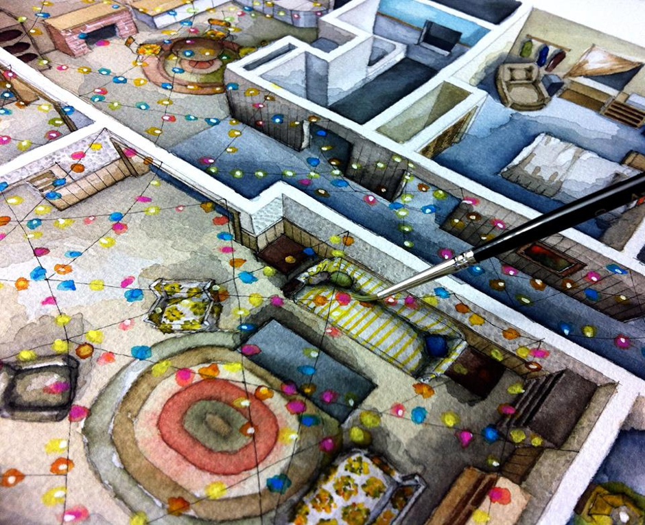 De 'La La Land' a 'Stranger Things': las casas más famosas de la ficción pintadas con acuarela