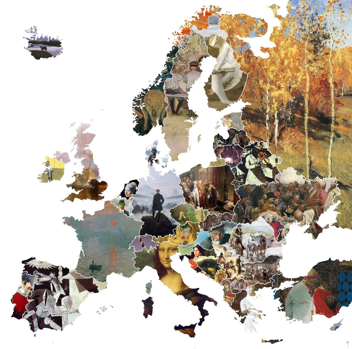 Mapa de Europa con sus obras de arte más famosas