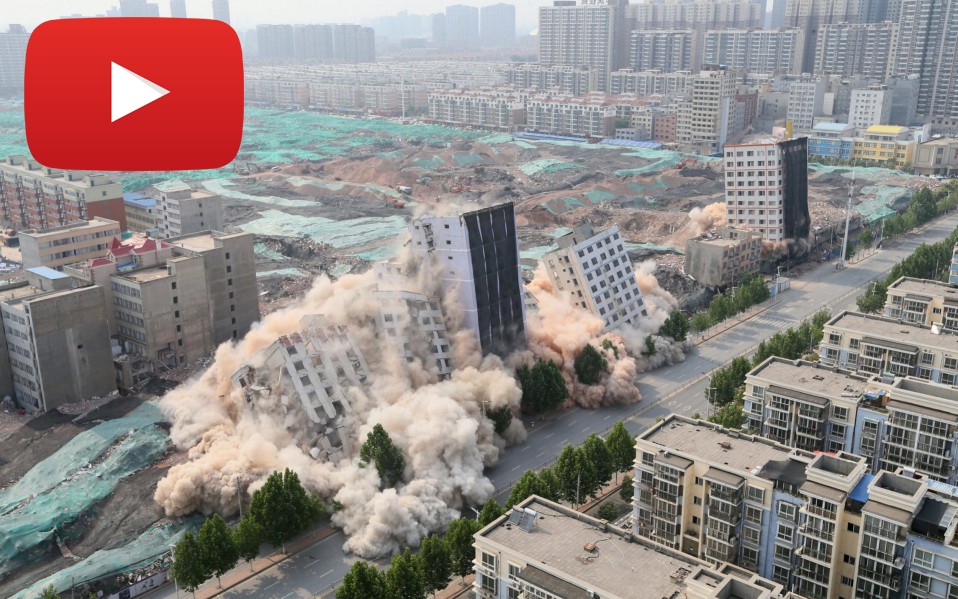 Una gran demolición controlada en China: 36 edificios en apenas 20 segundos