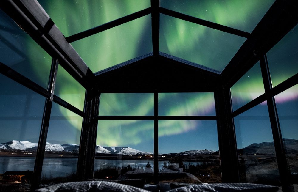 Foto del cielo desde la cama de la cabaña
