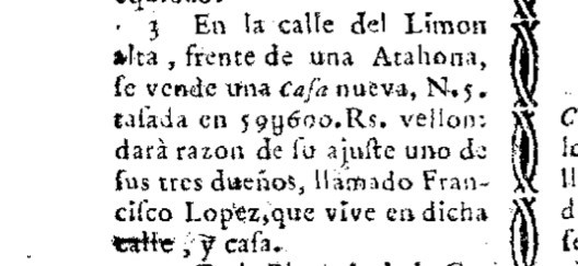 En la calle del Limón se vende una casa por 59.600 reales: así era idealista hace 250 años