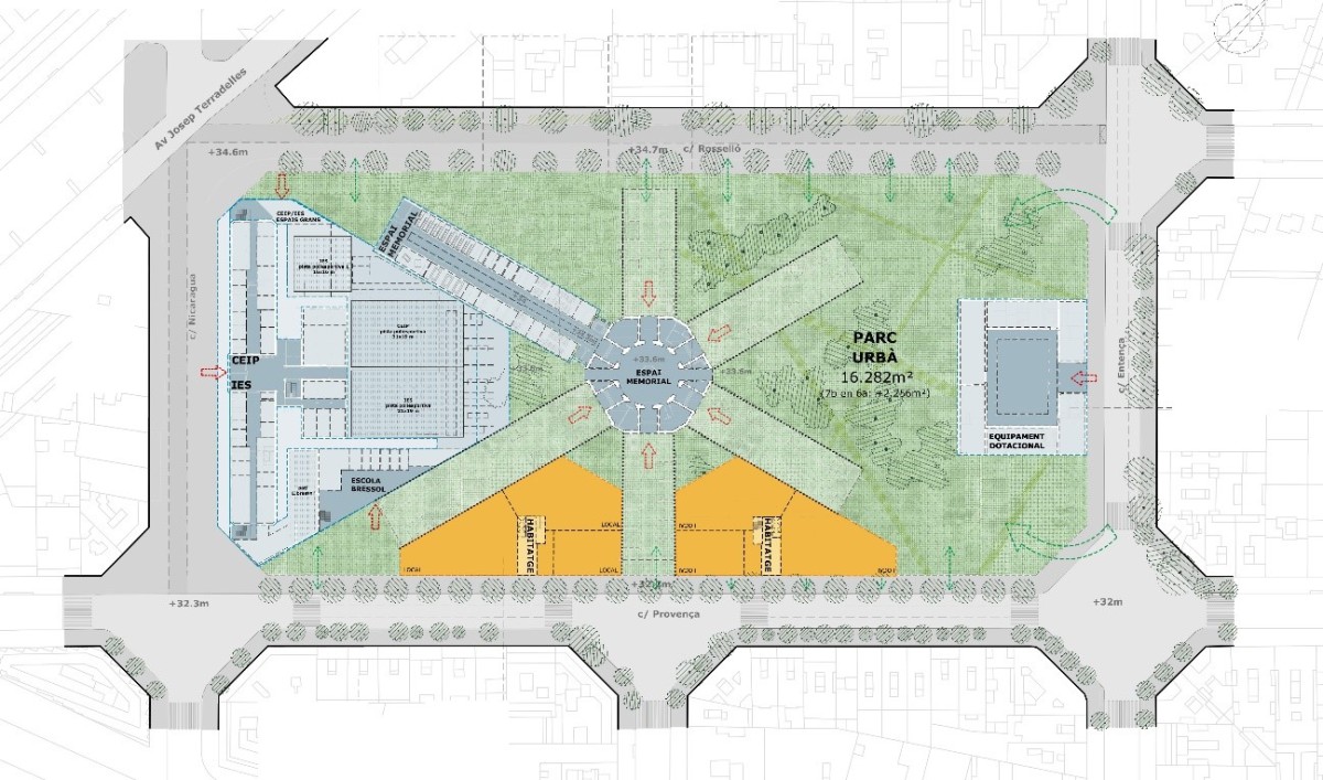 Primer boceto para La Modelo: un parque de 14.000 m2 y levantar 150 pisos públicos