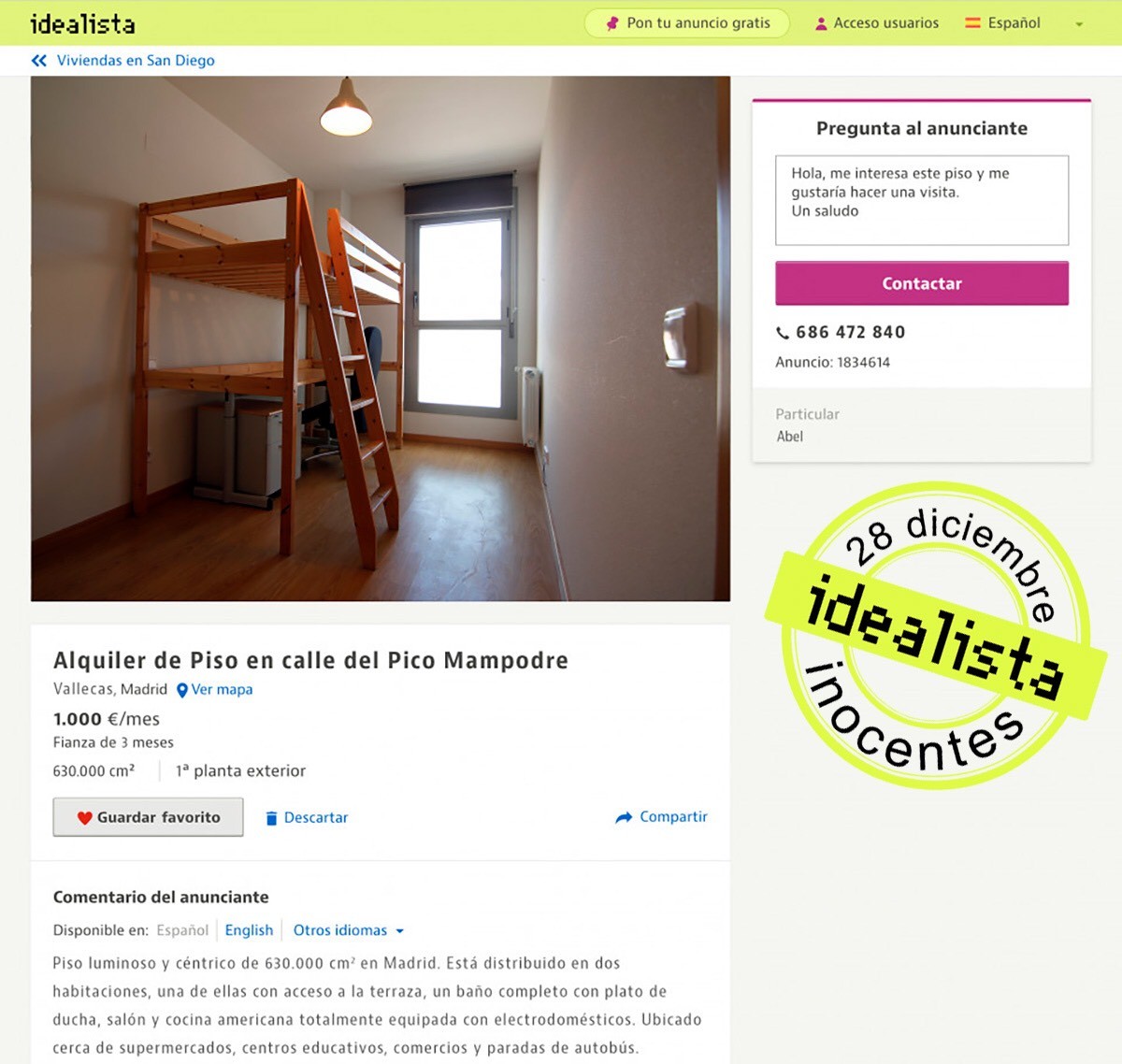 Pone su piso a la venta en centímetros cuadrados “para que parezca más grande”