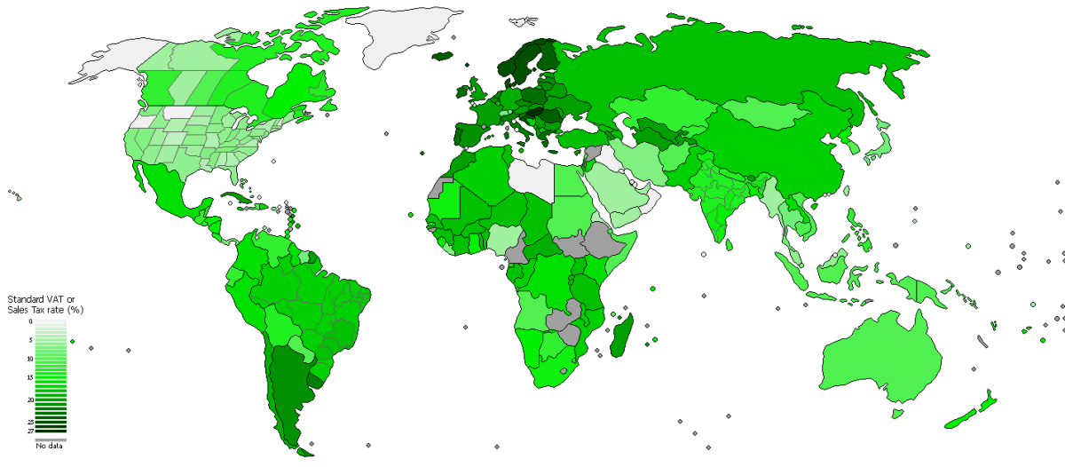 Imagen del día: Esto es lo que se paga de IVA en los diferentes países del mundo en 2017