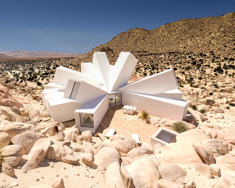 Esta lujosa vivienda creada con contenedores parece una flor que emerge del desierto de California