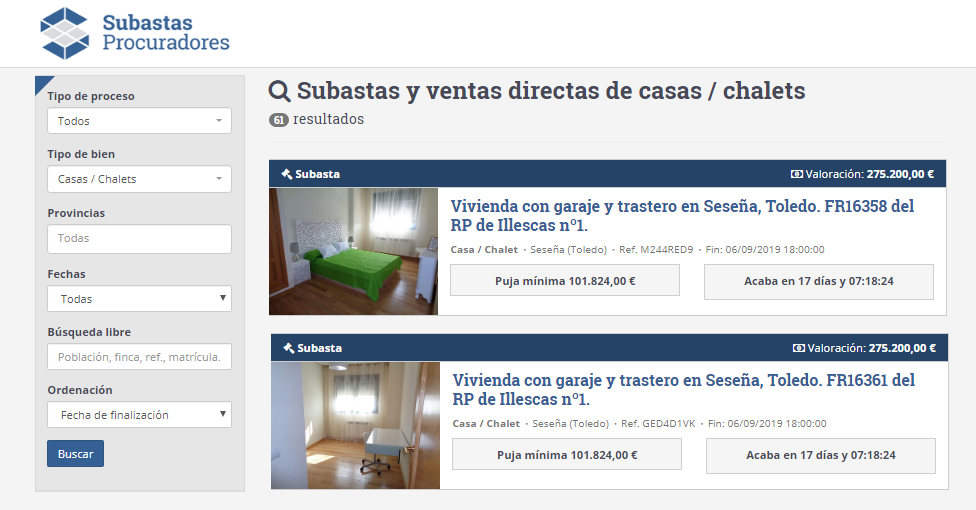 Los procuradores impulsan una web para comprar y pujar en subastas de casas y otros inmuebles