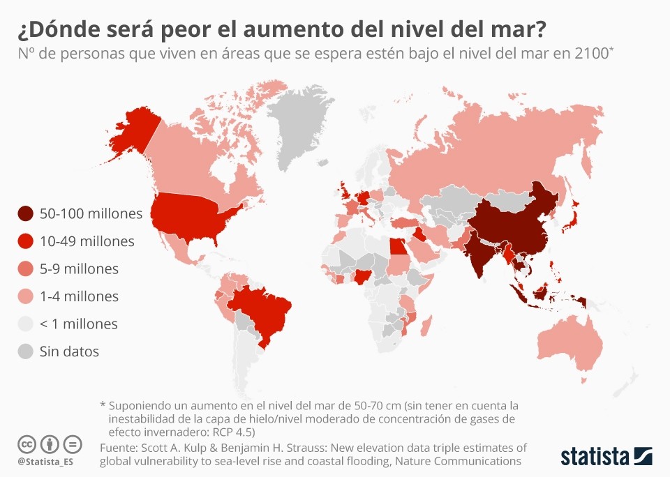 Imagen del día: los países más afectados por el aumento del nivel del mar
