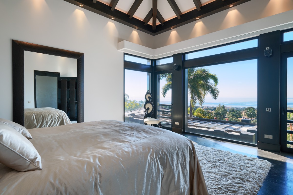 Bedroom with sea views