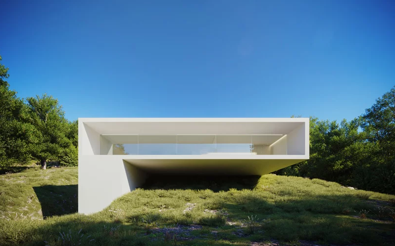 El exterior blanco contrasta con la naturaleza