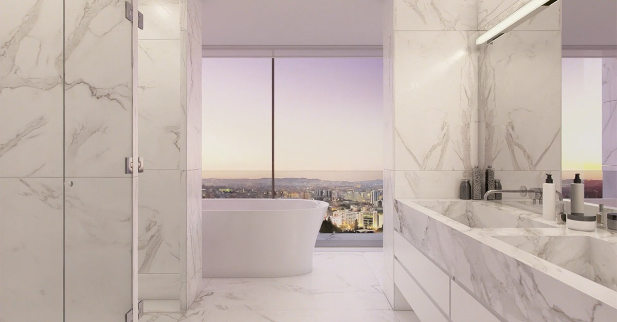 Bañera vista y todo de mármol