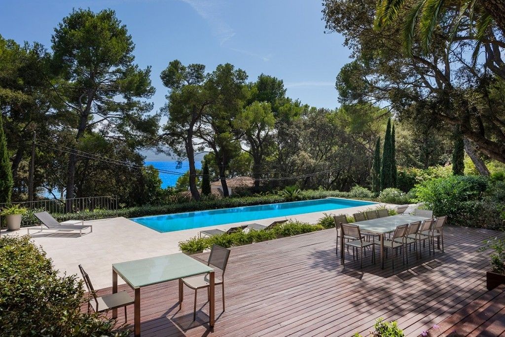 The property has a large swimming pool and sea views