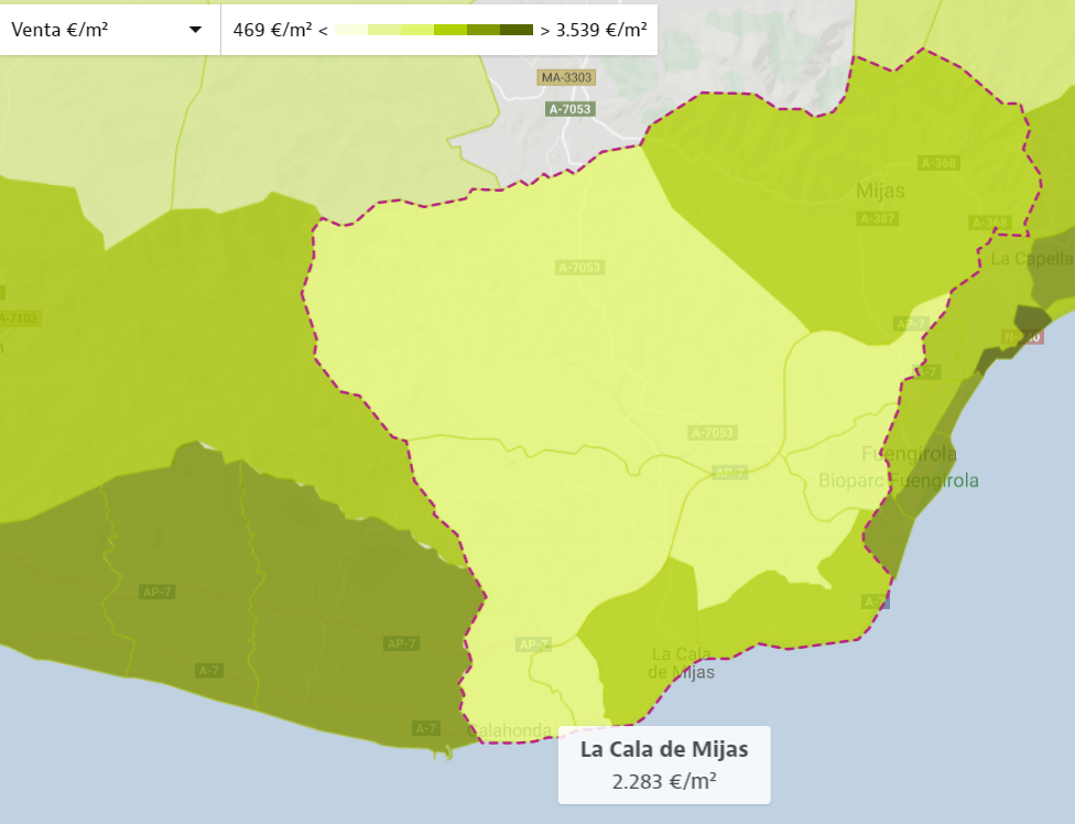 By further zooming, you can see property prices in greater detail