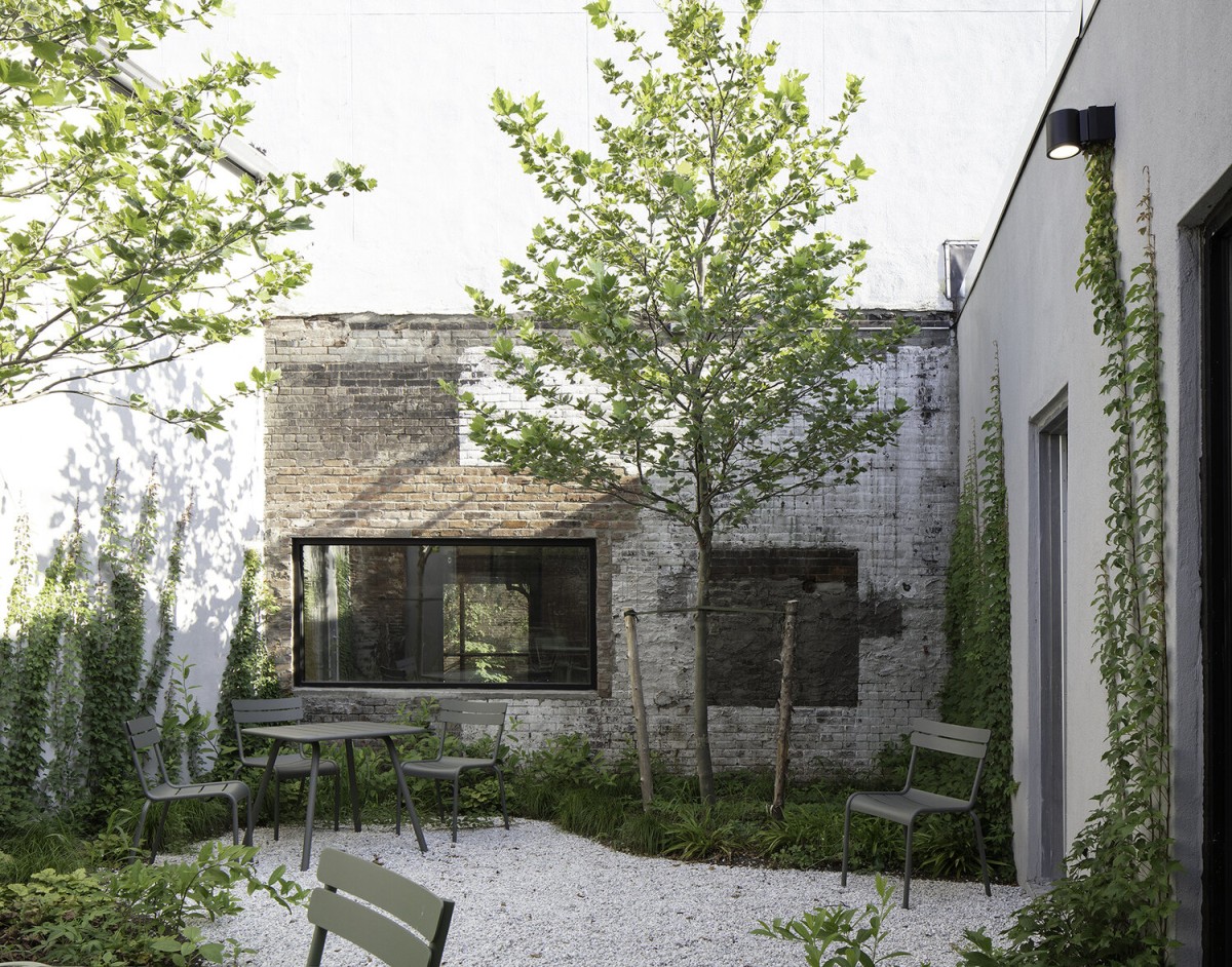 Los bancos son troncos de roble macizo