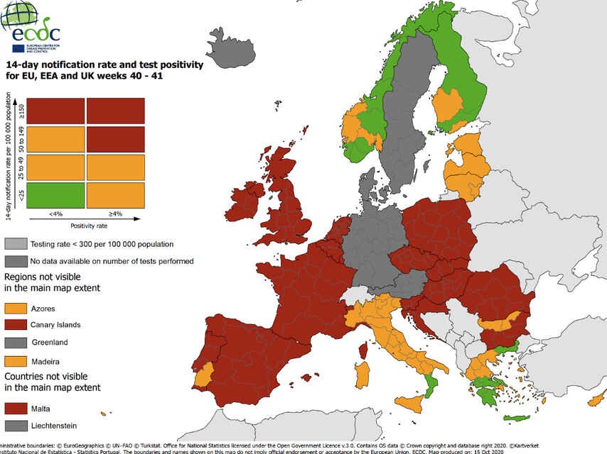 Imagen del día: el semáforo del covid-19 para poder viajar por Europa