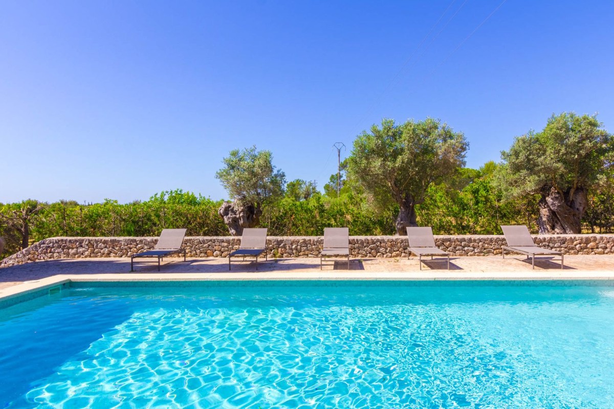 The pool area has plenty of space for relaxing and enjoying the sun