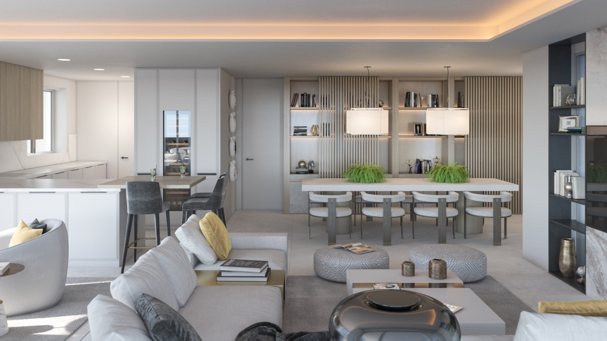 Cocina, salón y comedor en un espacio