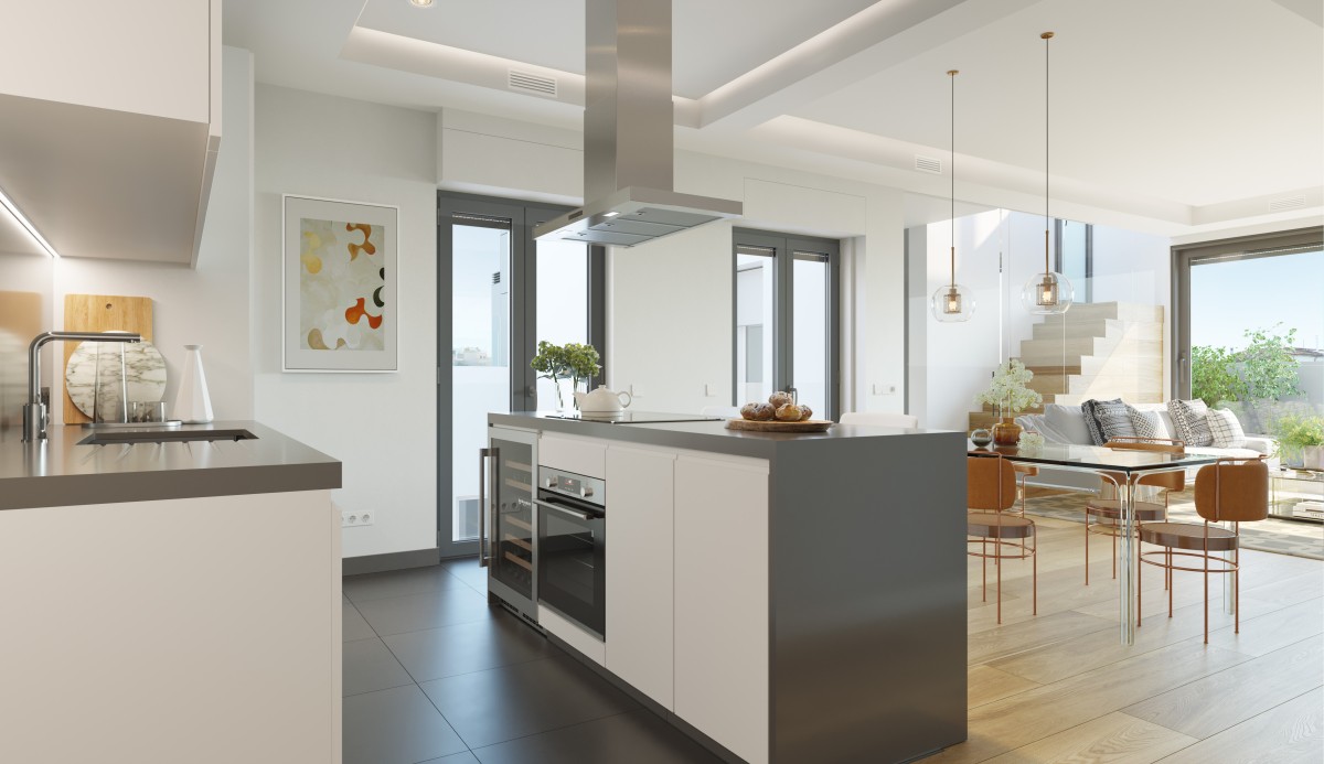 Abierta al comedor y con una isla