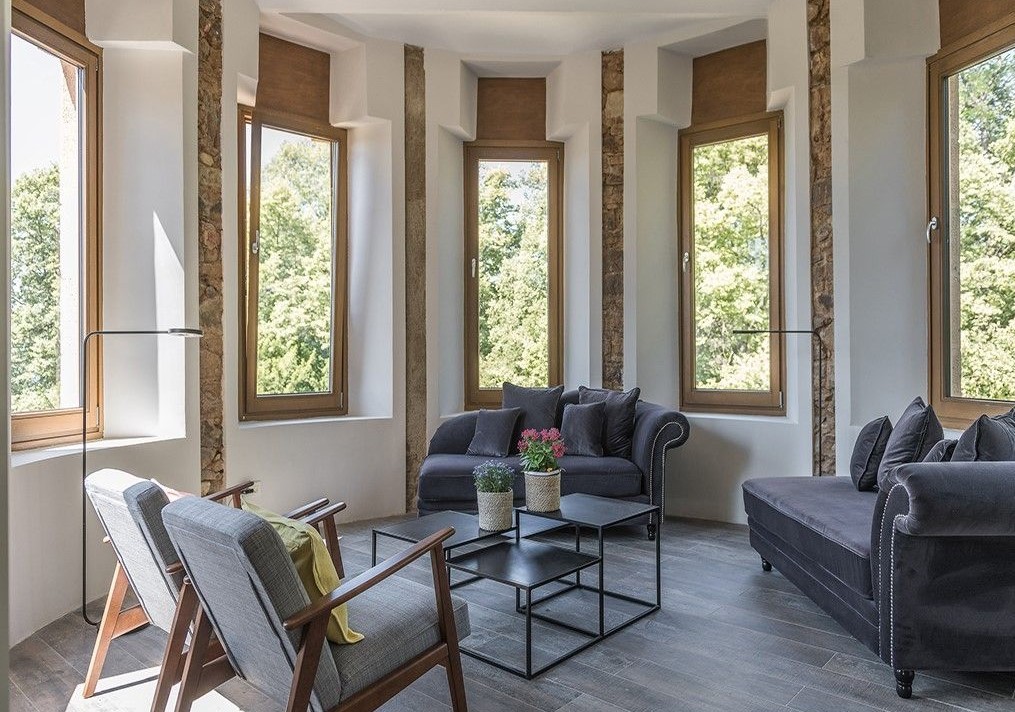The property has several beautiful living and relaxation areas