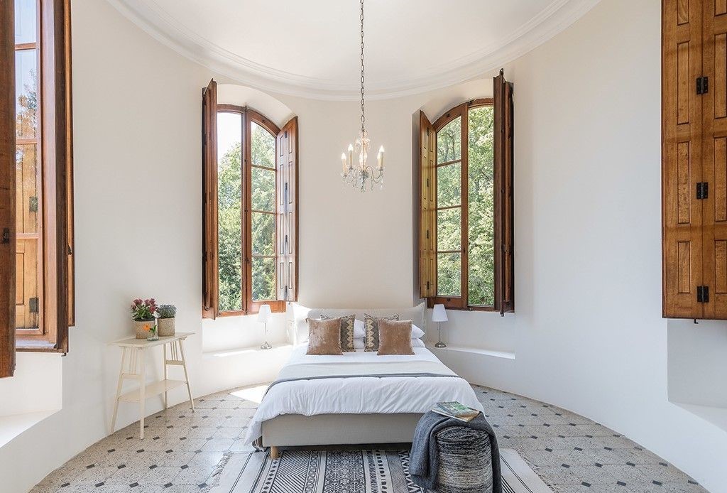 This spectacular bedroom is located in the tower