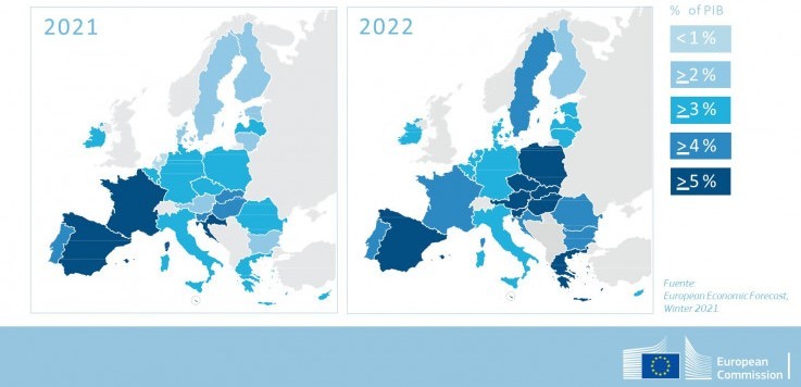 Crescita nei paesi dell'UE nel 2021 e 2022