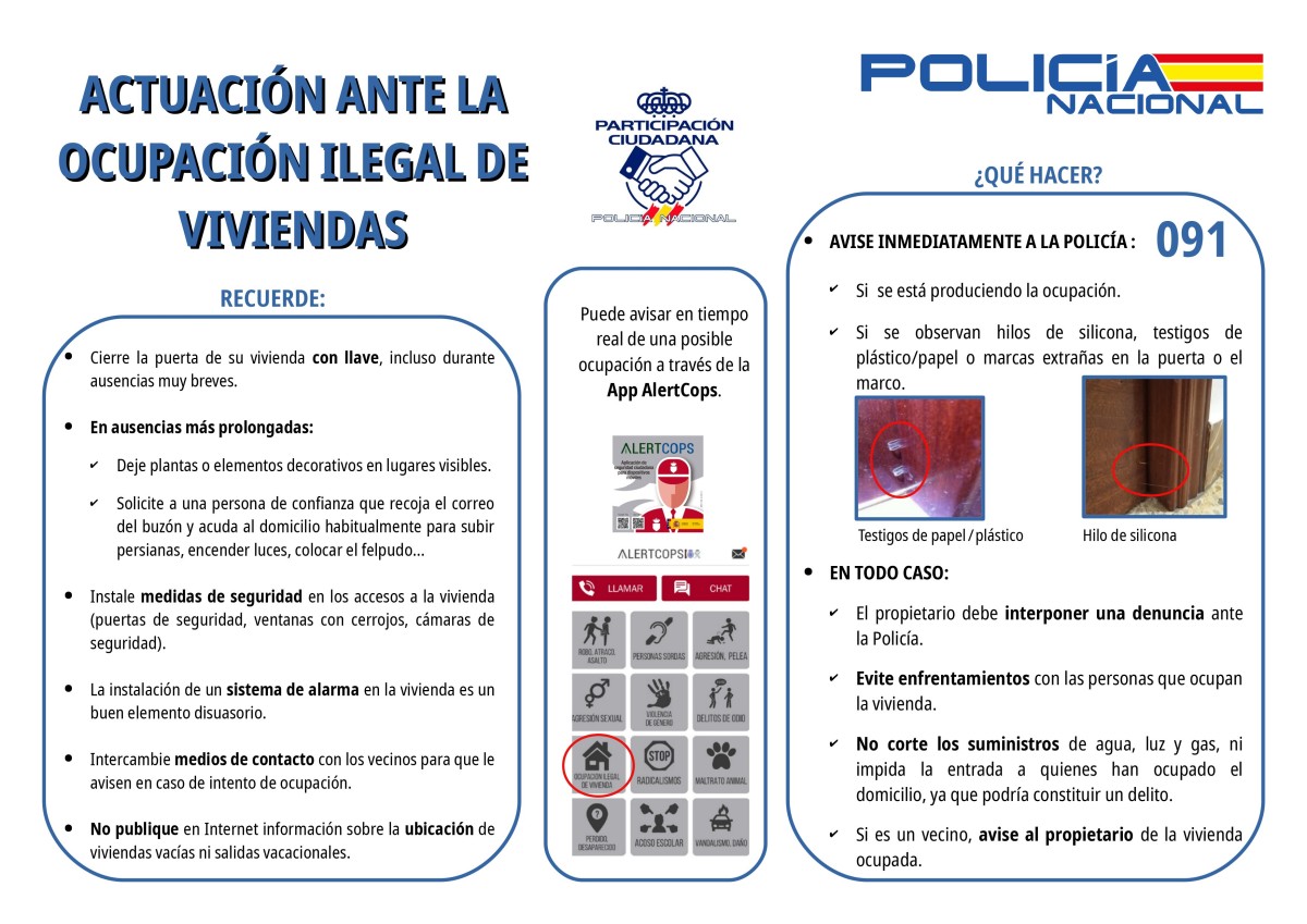 Guía de la Policía Nacional sobre cómo evitar la ocupación ilegal de la vivienda
