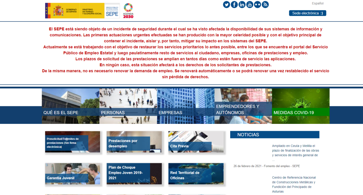 Un ciberataque aumenta el caos en el SEPE: gestiones bloqueadas y sin solución a corto plazo