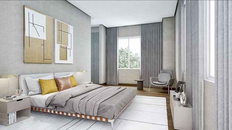 Una habitación amplia y luminosa