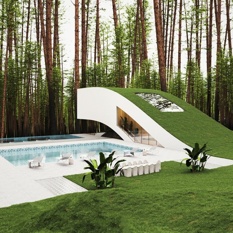 Módulos limpios, curvos y flotantes para el diseño de esta casa semisubterránea en Suiza