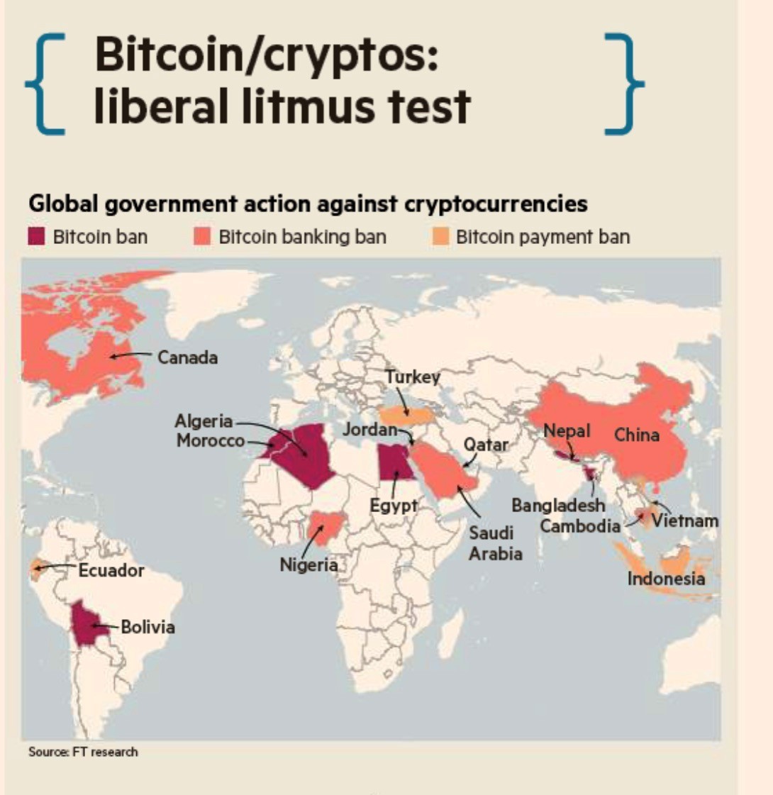 Imagen del día: Los países que prohíben el bitcoin