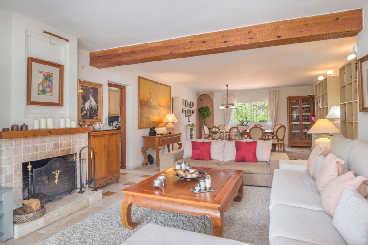 Das Wohnzimmer ist offen und um den Kamin herum zentriert