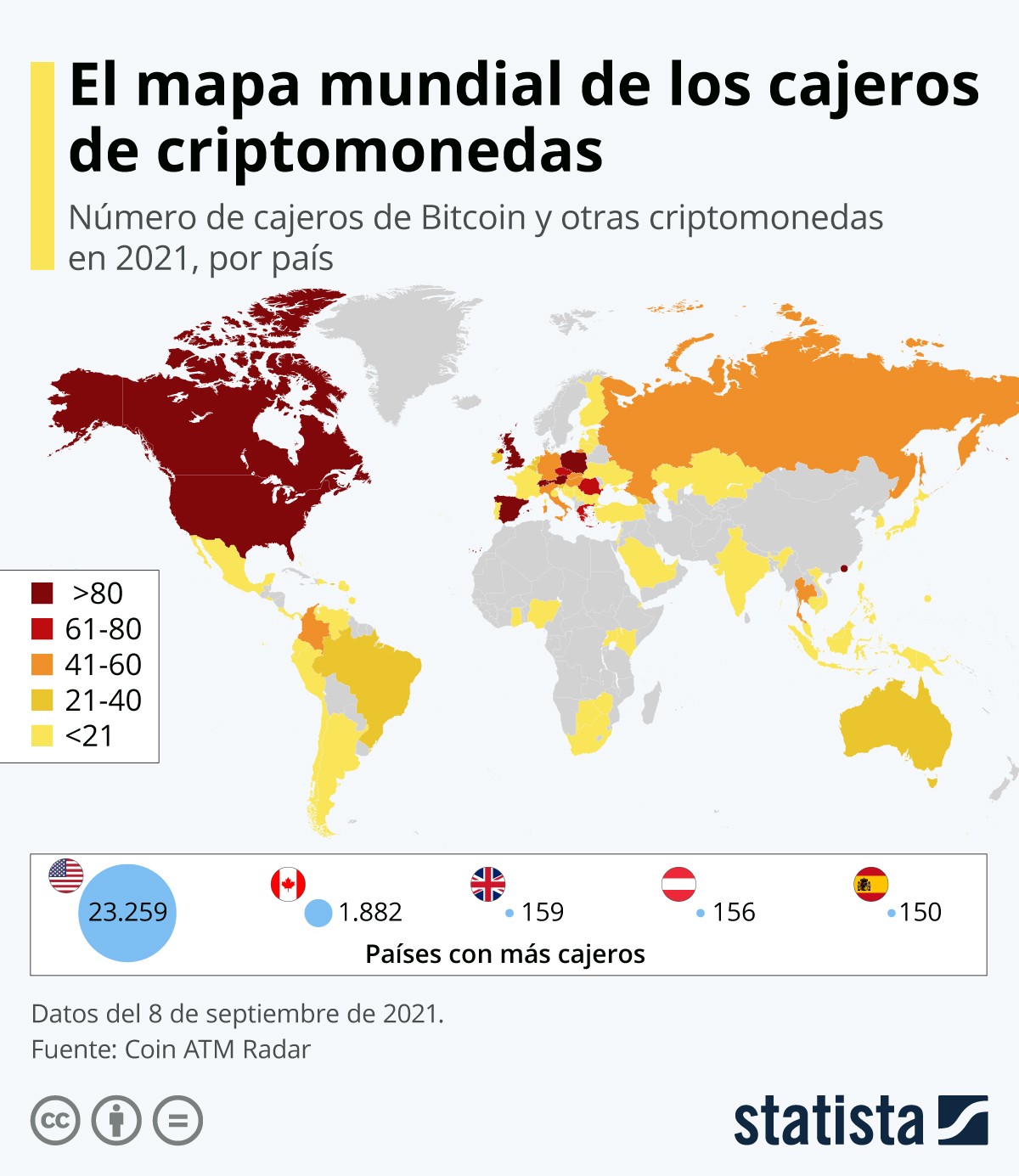 Imagen del día: España, el quinto país del mundo en cajeros de criptomonedas