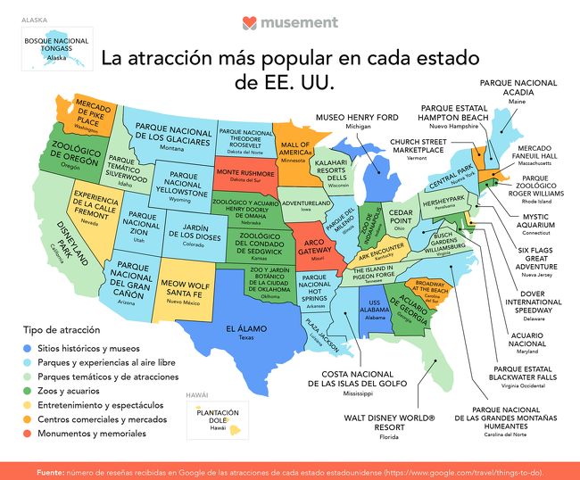 Imagen del día: los sitios más populares para visitar de EEUU (por estados)