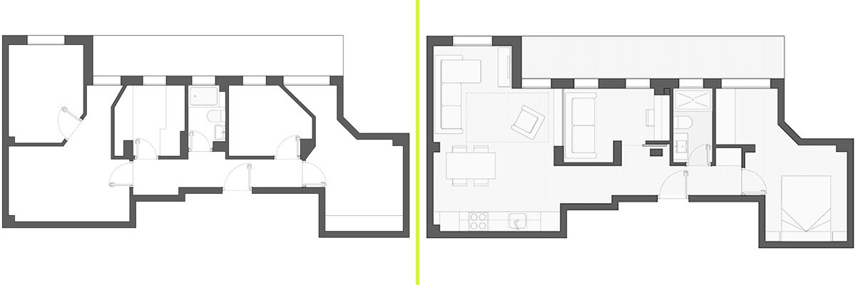 Antes y después de la reforma de un piso de 50 m2 en el centro de la ciudad