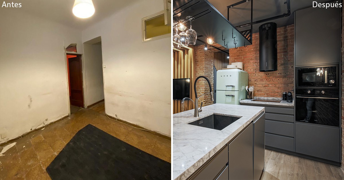 Antes y después de un semisótano de 86 m2 reconvertido en un piso de diseño