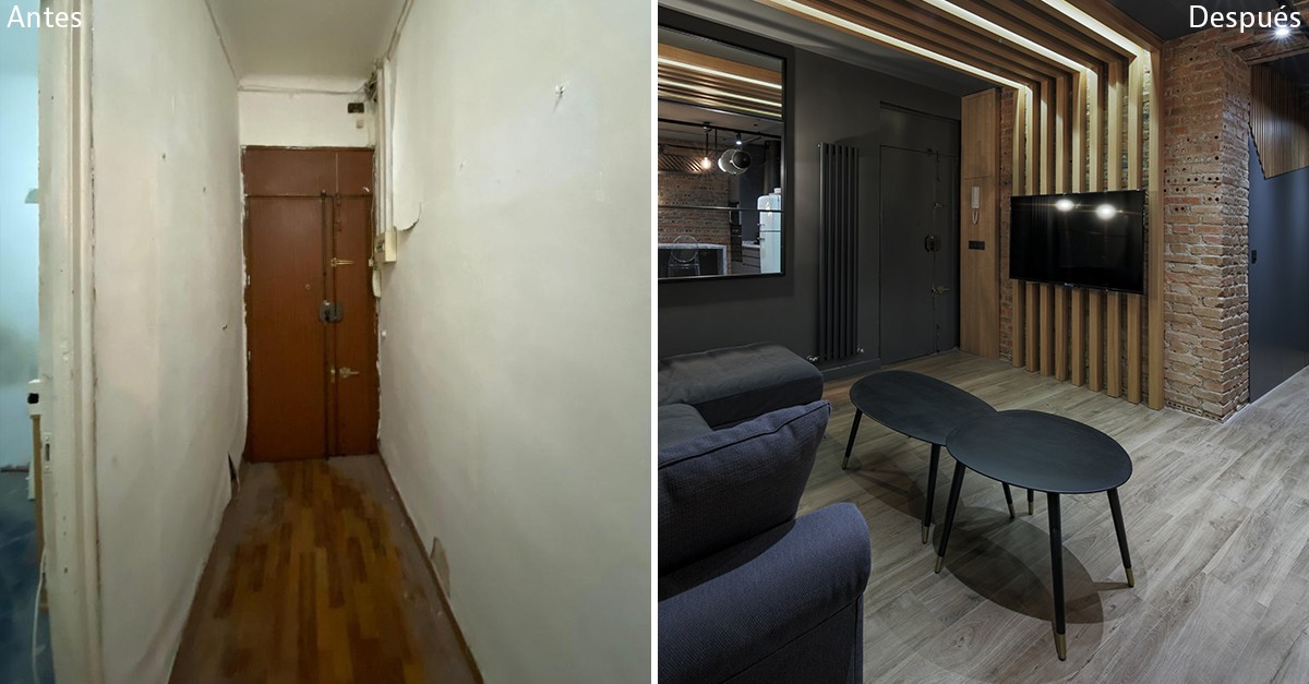 Antes y después de un semisótano de 86 m2 reconvertido en un piso de diseño