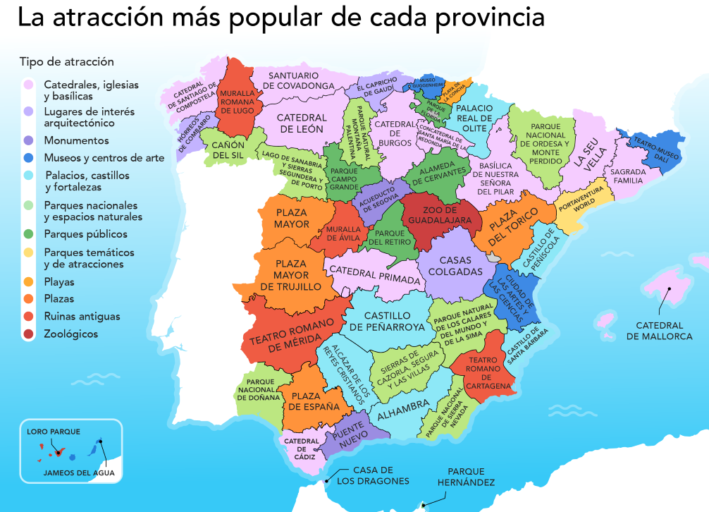 Imagen del día: mapa con la atracción turística más popular en cada provincia española