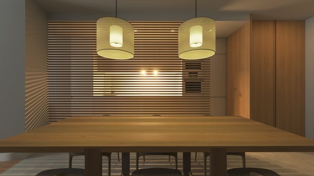 Una mesa grande y una luz tenue