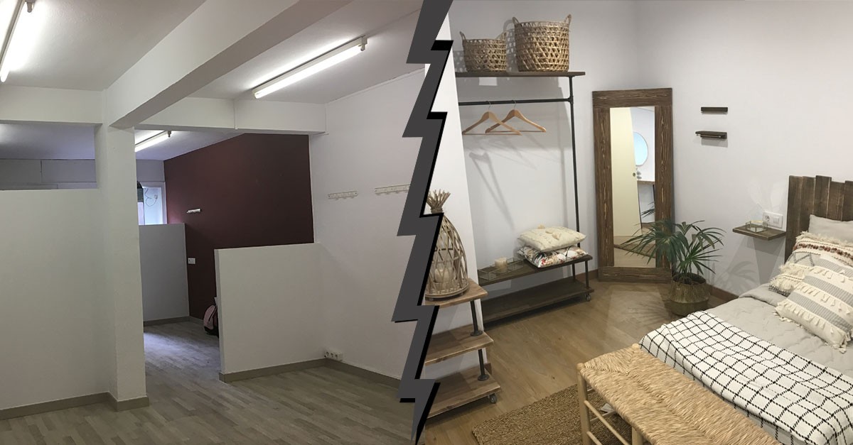 Antes y después de una tienda de barrio reconvertida en un piso tipo 'loft' en Barcelona