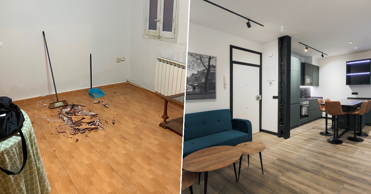 Antes y después del salón cocina