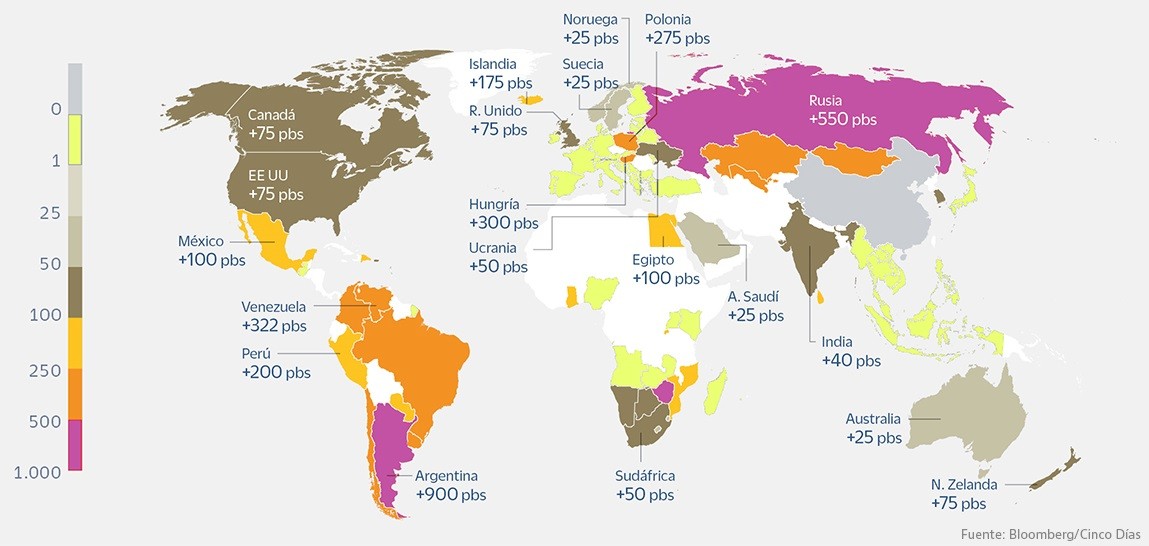 Cuánto han subido los tipos de interés en el mundo en 2022