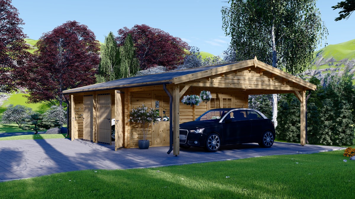 Garaje prefabricado de madera abierto