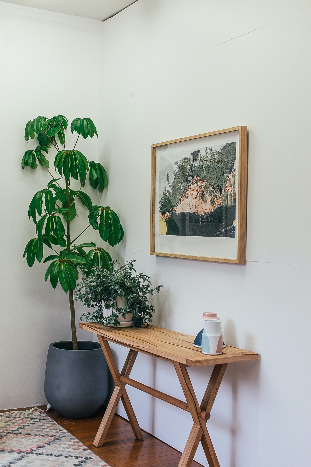 Decoración con un cuadro y plantas