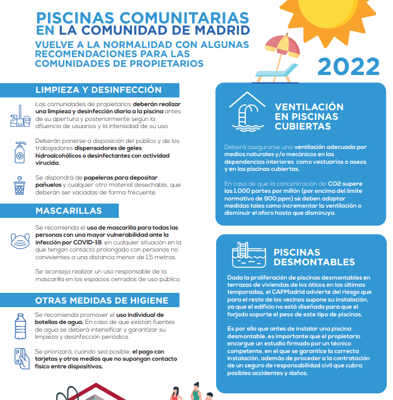 Las normas que deben cumplir todavía las piscinas comunitarias de Madrid tras el covid