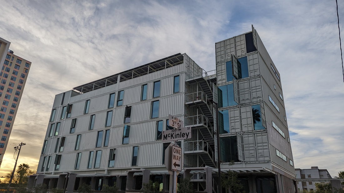 Fachada delantera del edificio terminado