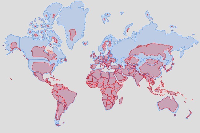 El tamaño real de los países no se corresponde con lo que muestran los mapas