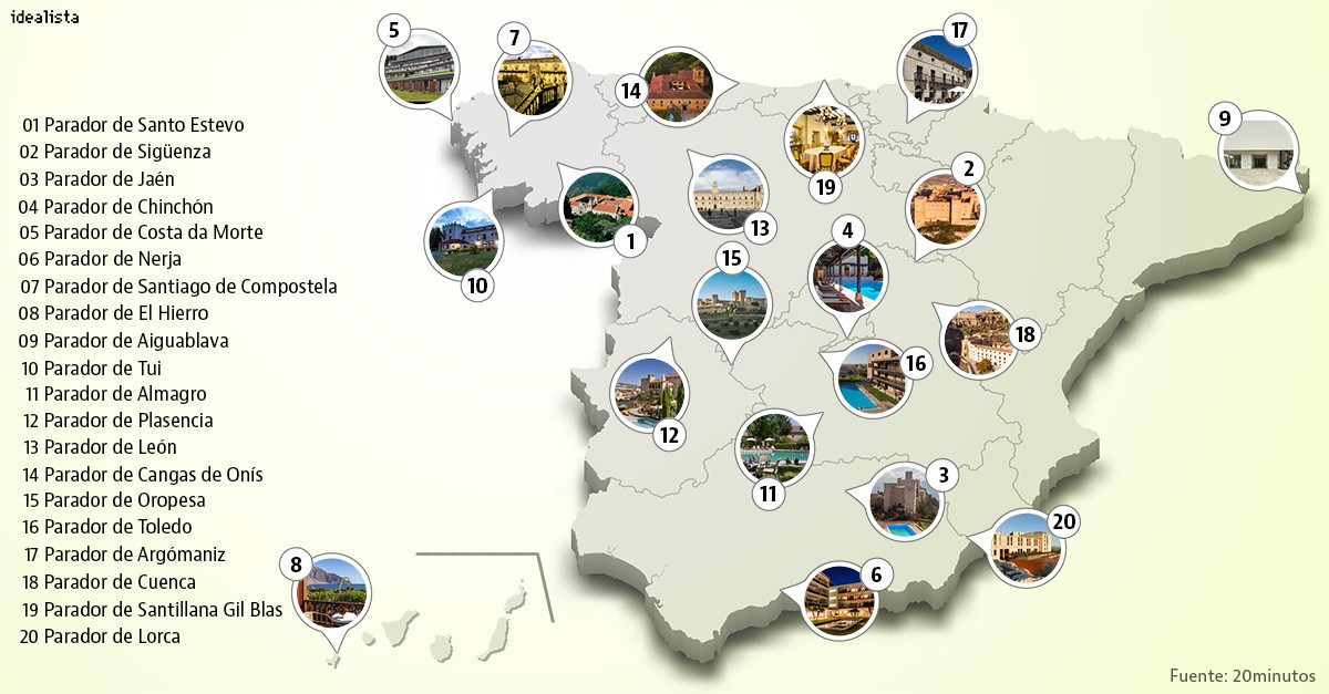 El mapa de los 20 Paradores de España mejor valorados por los usuarios