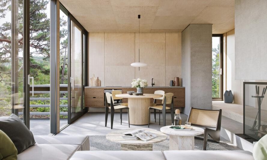 Salón y cocina de las Movikheien Cabins