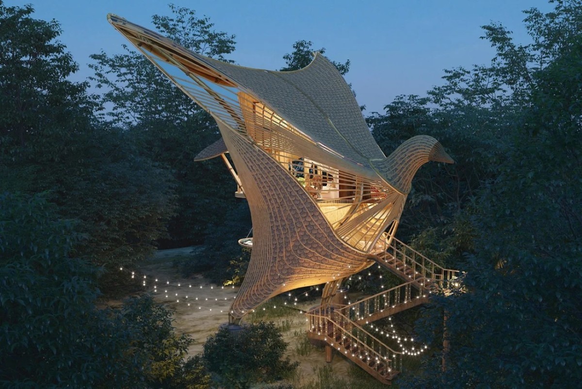 cabaña con forma de pájaro