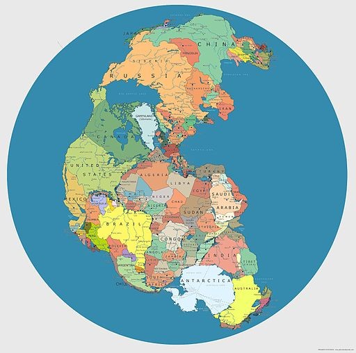 Mapamundi reproduciendo el supercontinente Pangea
