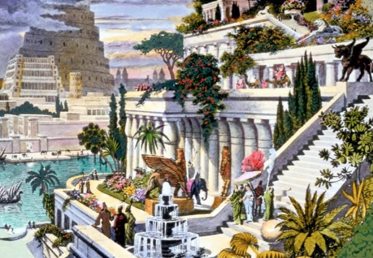 Representación de los Jardines Colgantes en una pintura
